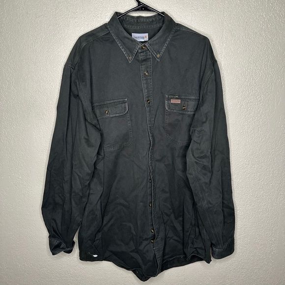 Carhartt MOS Green Button Down Work Shirt XL Tall - Picture 2 of 4